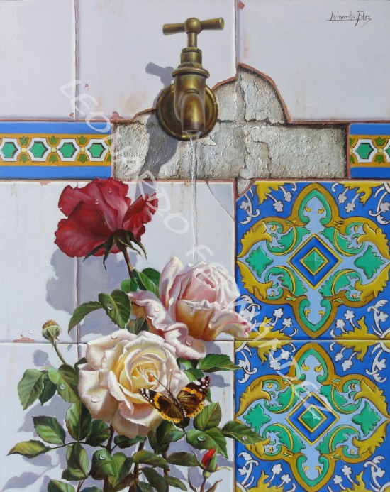 ROSAS CON AZULEJO